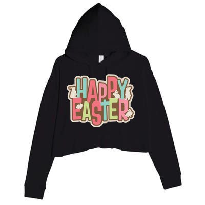 Happy Easter Colorful Bunny Crop Fleece Hoodie