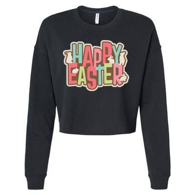 Happy Easter Colorful Bunny Cropped Pullover Crew