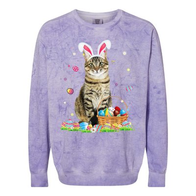 Happy Easter Cute Bunny Cat Eggs Basket Easter Cat Lovers Colorblast Crewneck Sweatshirt