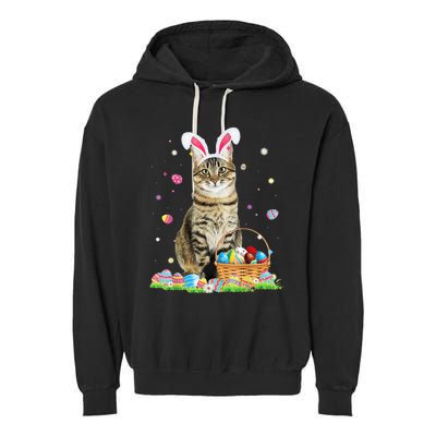 Happy Easter Cute Bunny Cat Eggs Basket Easter Cat Lovers Garment-Dyed Fleece Hoodie