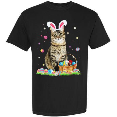 Happy Easter Cute Bunny Cat Eggs Basket Easter Cat Lovers Garment-Dyed Heavyweight T-Shirt