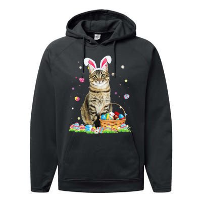 Happy Easter Cute Bunny Cat Eggs Basket Easter Cat Lovers Performance Fleece Hoodie