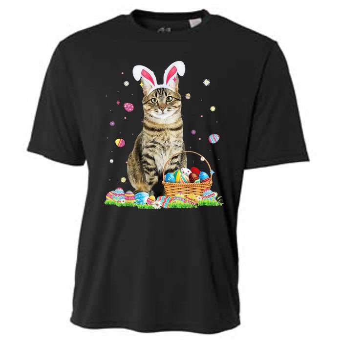 Happy Easter Cute Bunny Cat Eggs Basket Easter Cat Lovers Cooling Performance Crew T-Shirt