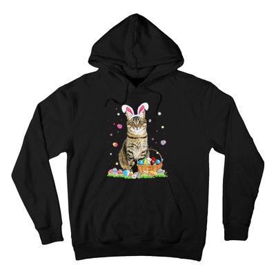 Happy Easter Cute Bunny Cat Eggs Basket Easter Cat Lovers Hoodie