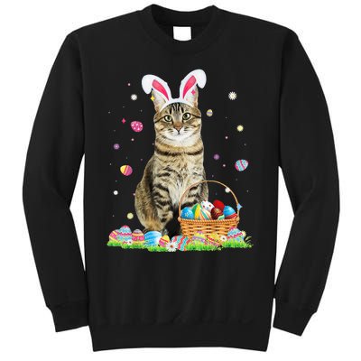 Happy Easter Cute Bunny Cat Eggs Basket Easter Cat Lovers Sweatshirt