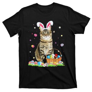 Happy Easter Cute Bunny Cat Eggs Basket Easter Cat Lovers T-Shirt