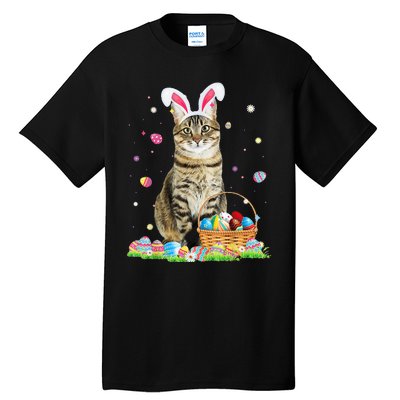 Happy Easter Cute Bunny Cat Eggs Basket Easter Cat Lovers Tall T-Shirt