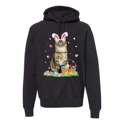 Happy Easter Cute Bunny Cat Eggs Basket Easter Cat Lovers Premium Hoodie