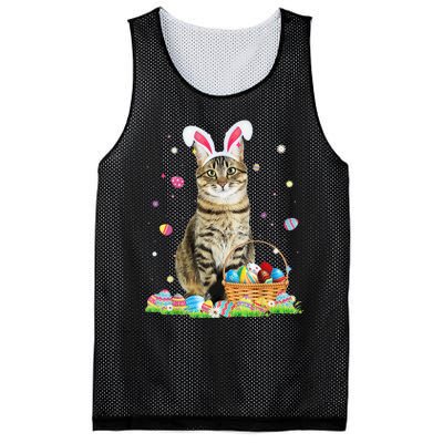 Happy Easter Cute Bunny Cat Eggs Basket Easter Cat Lovers Mesh Reversible Basketball Jersey Tank