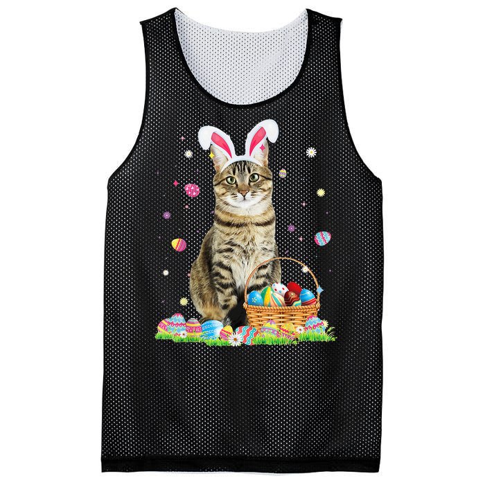 Happy Easter Cute Bunny Cat Eggs Basket Easter Cat Lovers Mesh Reversible Basketball Jersey Tank