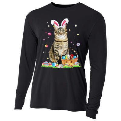 Happy Easter Cute Bunny Cat Eggs Basket Easter Cat Lovers Cooling Performance Long Sleeve Crew