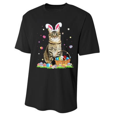 Happy Easter Cute Bunny Cat Eggs Basket Easter Cat Lovers Performance Sprint T-Shirt