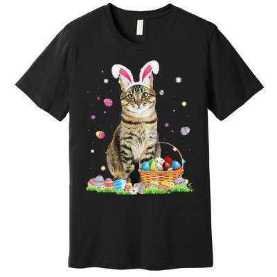 Happy Easter Cute Bunny Cat Eggs Basket Easter Cat Lovers Premium T-Shirt