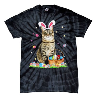 Happy Easter Cute Bunny Cat Eggs Basket Easter Cat Lovers Tie-Dye T-Shirt