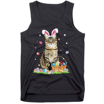 Happy Easter Cute Bunny Cat Eggs Basket Easter Cat Lovers Tank Top