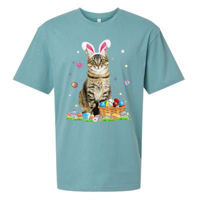 Happy Easter Cute Bunny Cat Eggs Basket Easter Cat Lovers Sueded Cloud Jersey T-Shirt