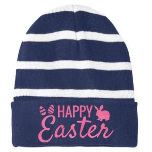 Happy Easter Cute Festive Holiday Striped Beanie with Solid Band