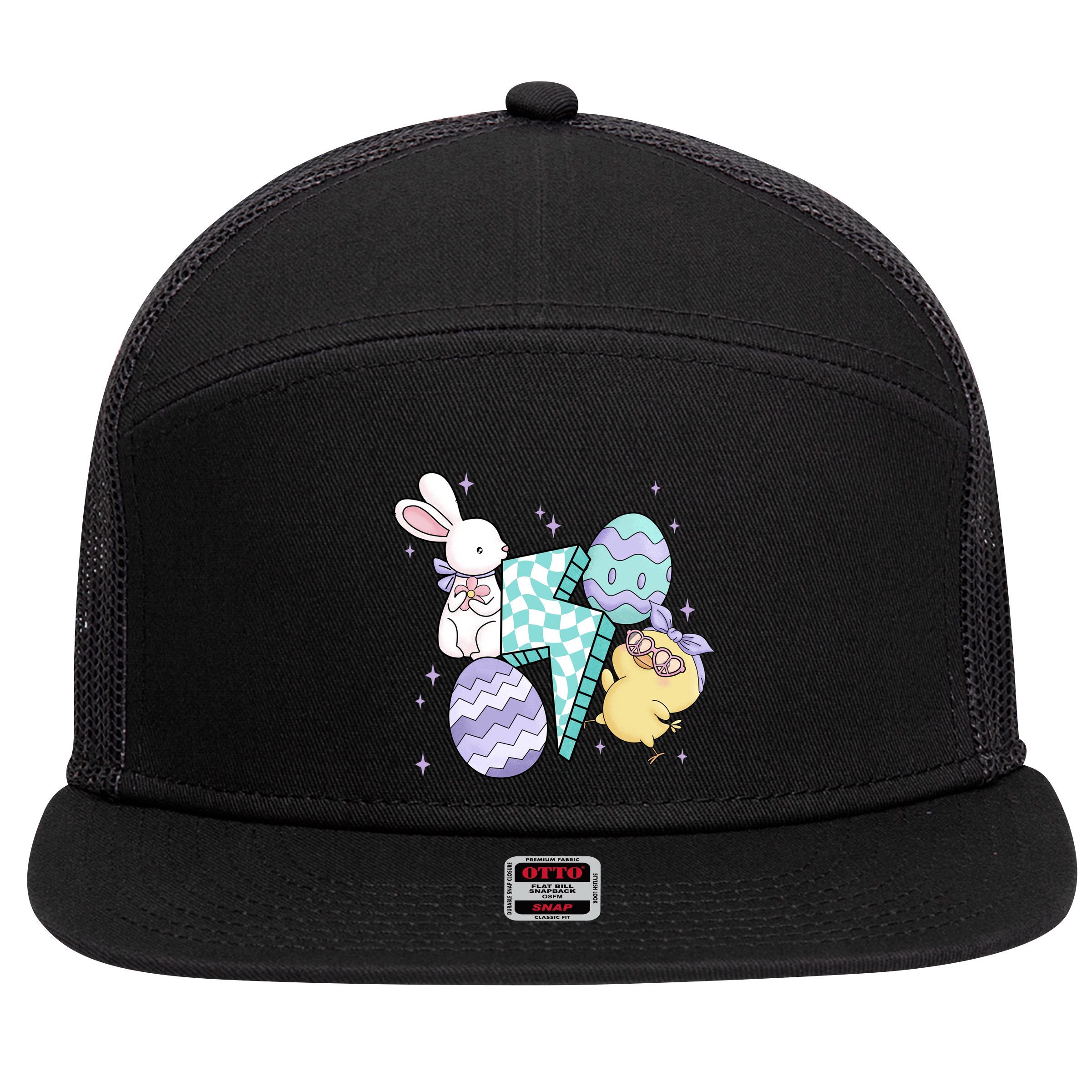 Happy Easter Cute Retro 7 Panel Mesh Trucker Snapback Hat