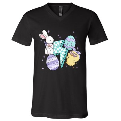 Happy Easter Cute Retro V-Neck T-Shirt