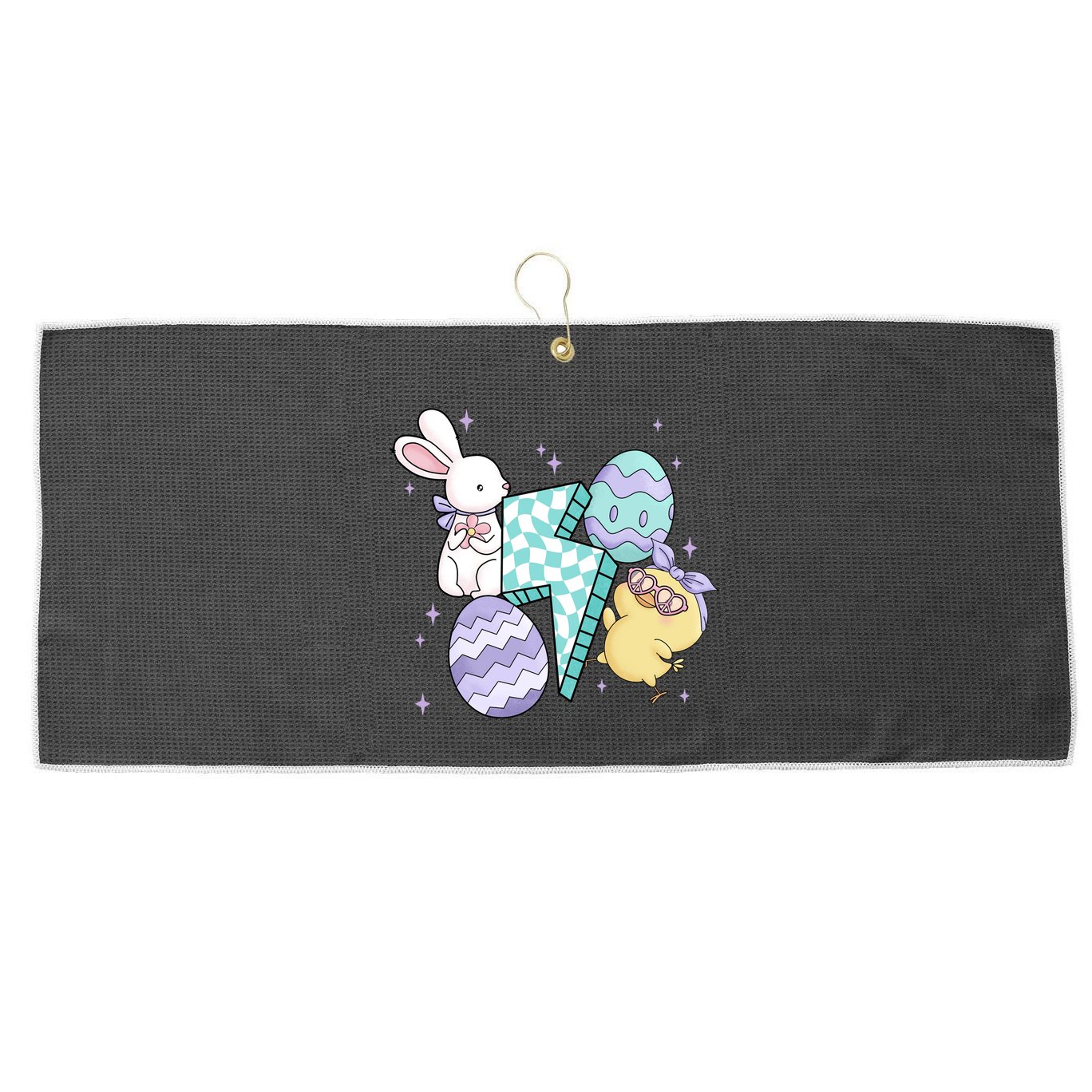Happy Easter Cute Retro Large Microfiber Waffle Golf Towel