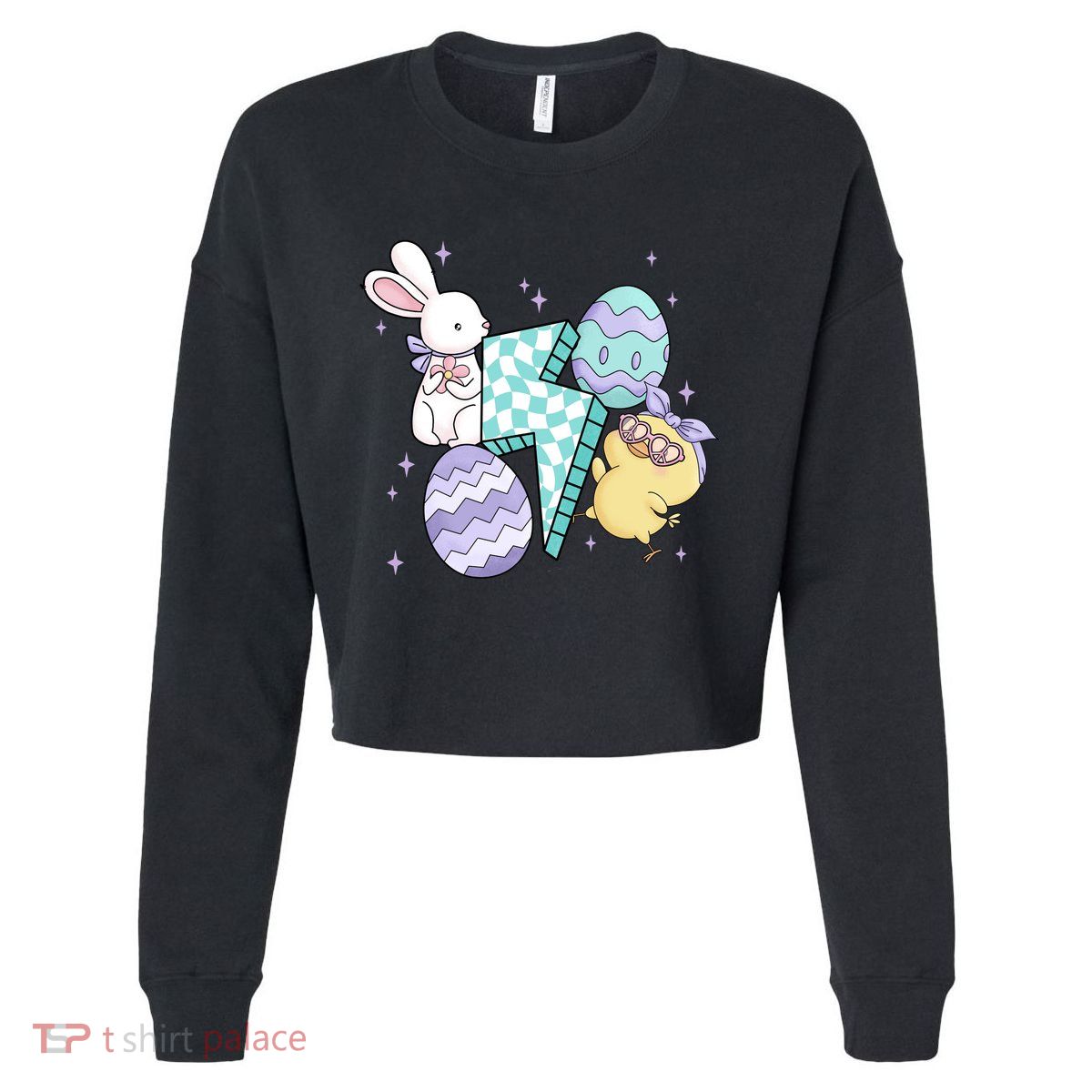 Happy Easter Cute Retro Cropped Pullover Crew