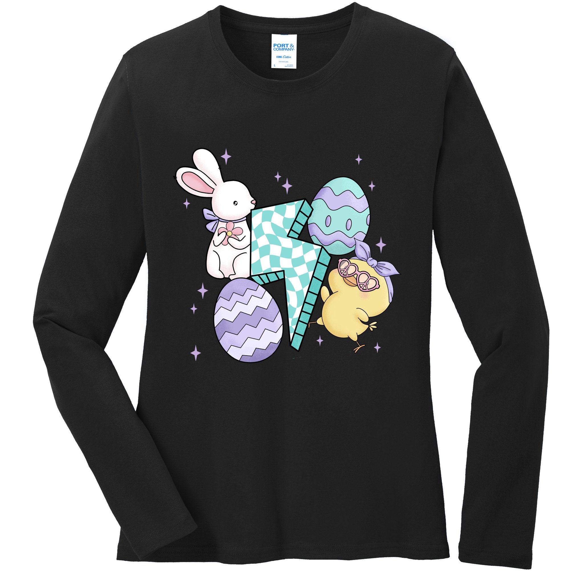 Happy Easter Cute Retro Ladies Long Sleeve Shirt