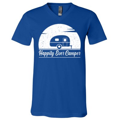 Happily Ever Camper Gift Living The Rv Life Gift Road Trip Gift V-Neck T-Shirt