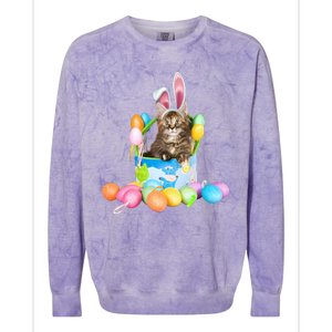 Happy Easter Cute Bunny Cat Eggs Basket Maine Coon Kitten Colorblast Crewneck Sweatshirt