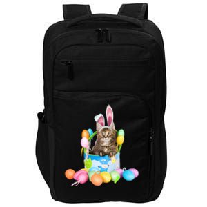 Happy Easter Cute Bunny Cat Eggs Basket Maine Coon Kitten Impact Tech Backpack