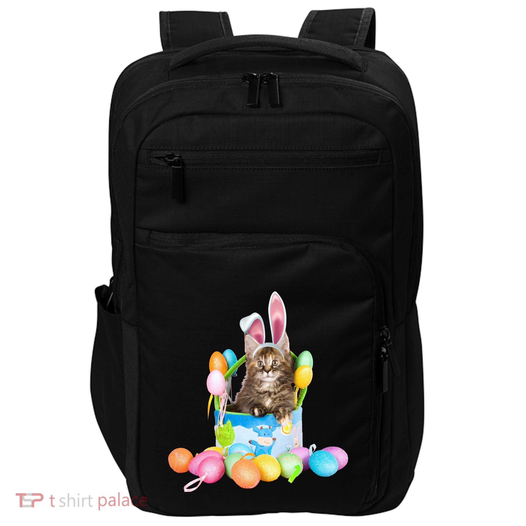 Happy Easter Cute Bunny Cat Eggs Basket Maine Coon Kitten Impact Tech Backpack