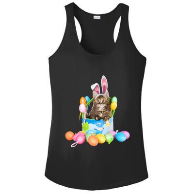 Happy Easter Cute Bunny Cat Eggs Basket Maine Coon Kitten Ladies PosiCharge Competitor Racerback Tank