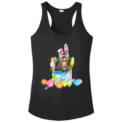 Happy Easter Cute Bunny Cat Eggs Basket Maine Coon Kitten Ladies PosiCharge Competitor Racerback Tank