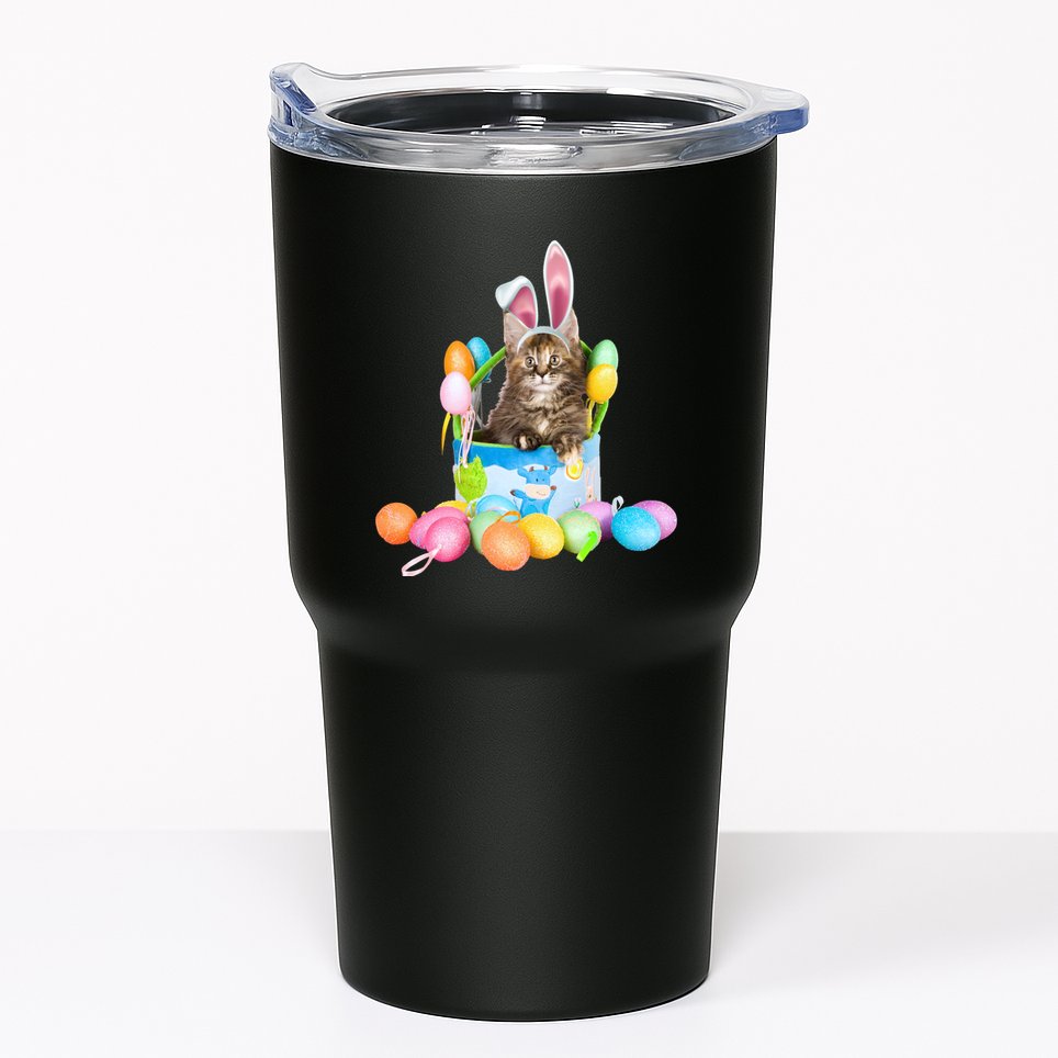 Happy Easter Cute Bunny Cat Eggs Basket Maine Coon Kitten Tumbler