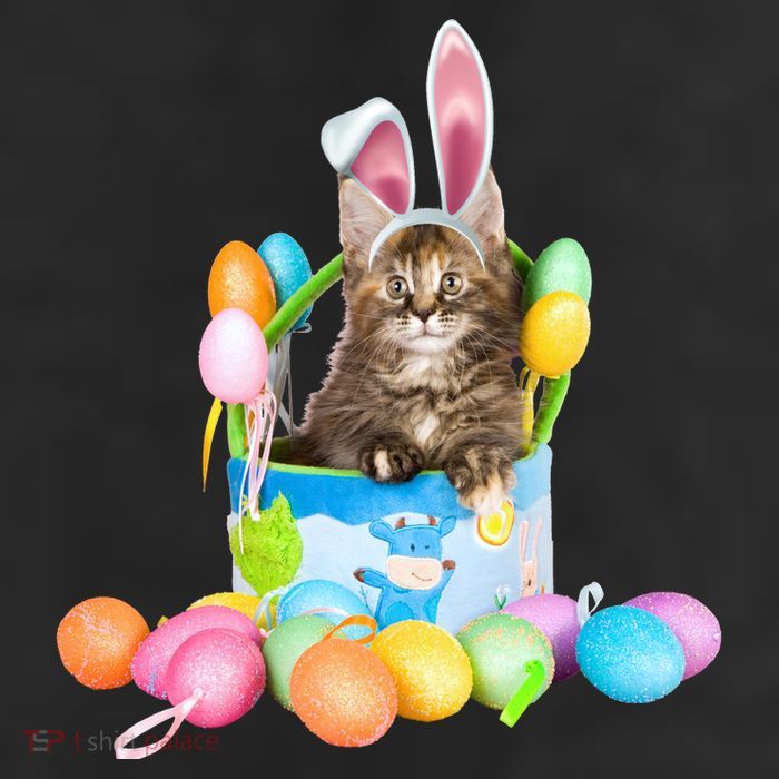 Happy Easter Cute Bunny Cat Eggs Basket Maine Coon Kitten Trucker Hat