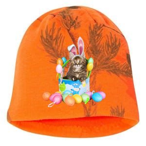 Happy Easter Cute Bunny Cat Eggs Basket Maine Coon Kitten Kati - Camo Knit Beanie