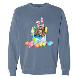 Happy Easter Cute Bunny Cat Eggs Basket Maine Coon Kitten Garment-Dyed Sweatshirt