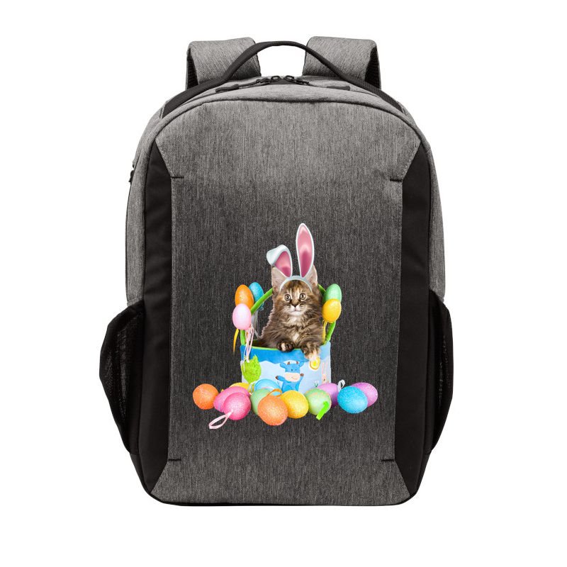 Happy Easter Cute Bunny Cat Eggs Basket Maine Coon Kitten Vector Backpack