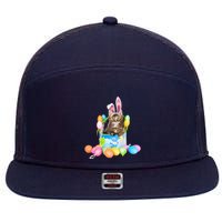 Happy Easter Cute Bunny Cat Eggs Basket Maine Coon Kitten 7 Panel Mesh Trucker Snapback Hat