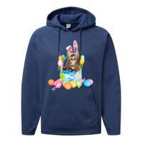 Happy Easter Cute Bunny Cat Eggs Basket Maine Coon Kitten Performance Fleece Hoodie