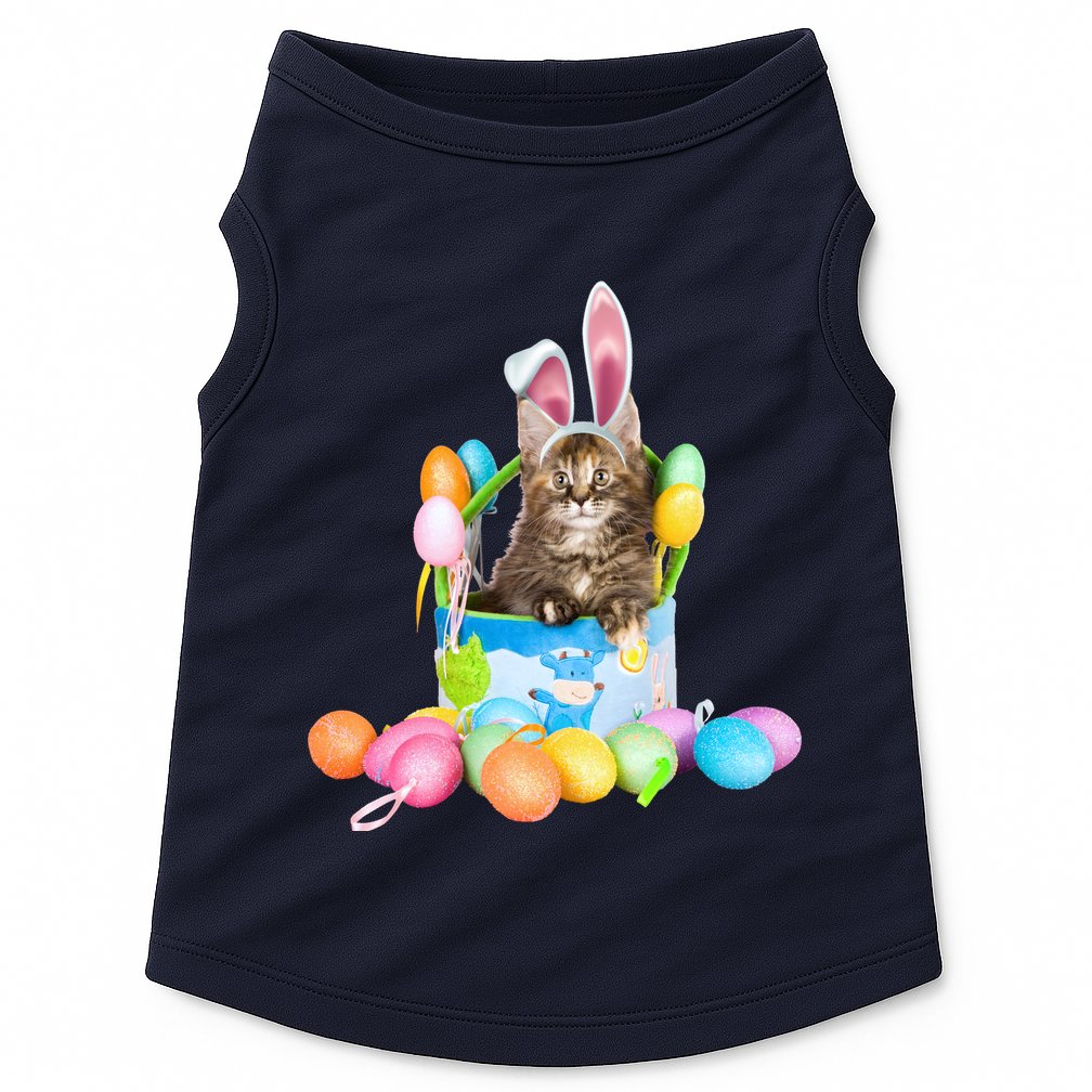 Happy Easter Cute Bunny Cat Eggs Basket Maine Coon Kitten Doggie Tank