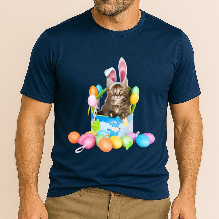 Happy Easter Cute Bunny Cat Eggs Basket Maine Coon Kitten Cooling Performance Crew T-Shirt
