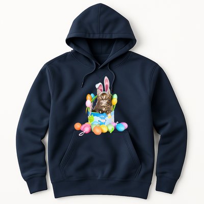 Happy Easter Cute Bunny Cat Eggs Basket Maine Coon Kitten Hoodie