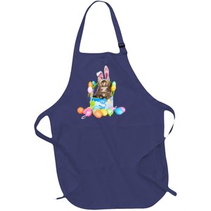 Happy Easter Cute Bunny Cat Eggs Basket Maine Coon Kitten Full-Length Apron With Pockets