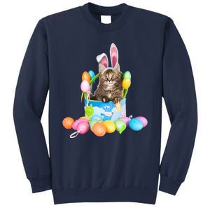 Happy Easter Cute Bunny Cat Eggs Basket Maine Coon Kitten Sweatshirt