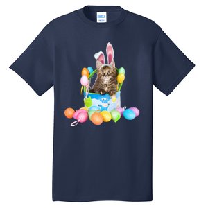 Happy Easter Cute Bunny Cat Eggs Basket Maine Coon Kitten Tall T-Shirt