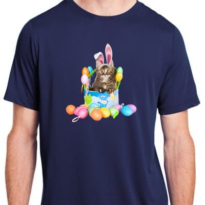 Happy Easter Cute Bunny Cat Eggs Basket Maine Coon Kitten Adult ChromaSoft Performance T-Shirt