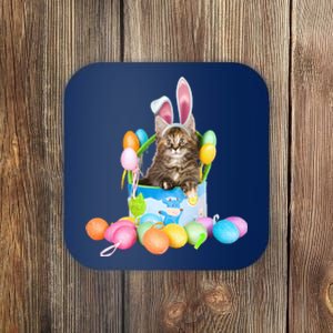 Happy Easter Cute Bunny Cat Eggs Basket Maine Coon Kitten Coaster