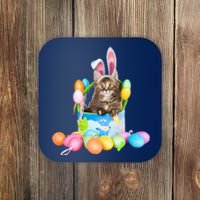 Happy Easter Cute Bunny Cat Eggs Basket Maine Coon Kitten Coaster