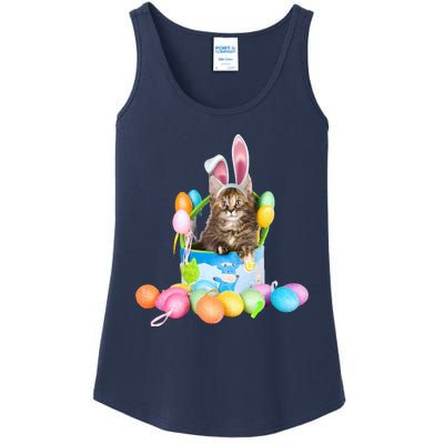 Happy Easter Cute Bunny Cat Eggs Basket Maine Coon Kitten Ladies Essential Tank