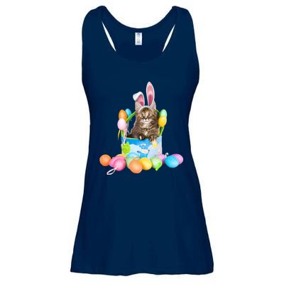 Happy Easter Cute Bunny Cat Eggs Basket Maine Coon Kitten Ladies Essential Flowy Tank